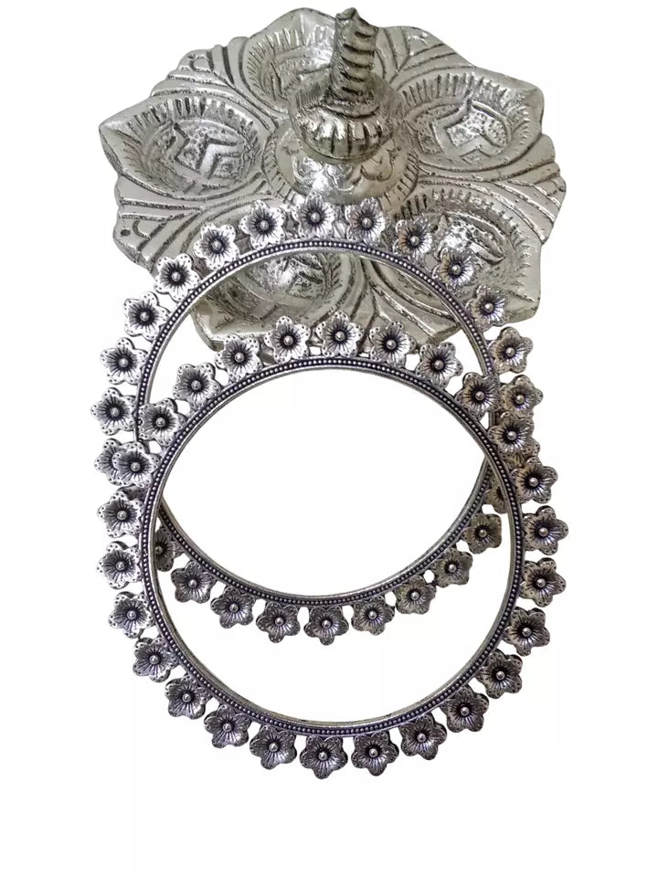 Women Brass Silver Oxidised Bracelet Bangles Brass Rajasthani 5 Pcs Size 2.6 By Kalra Creations