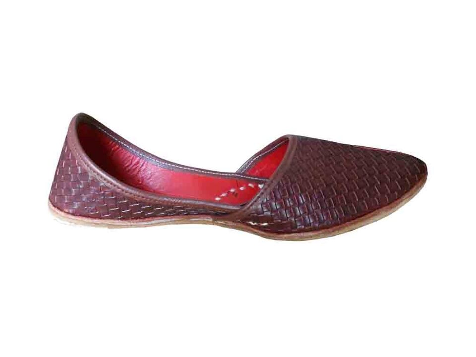 By Kalra Creations Men Shoes Indian Handmade Ethnic Brown Leather Mojaries Loafers & Slip Ons Flip-Flops Flat US 8-10