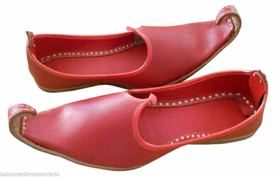 By Kalra Creations Men Shoes Leather Mojaries Indian Khussa Handmade Loafers Leather Red Jutties Flip-Flops US 10