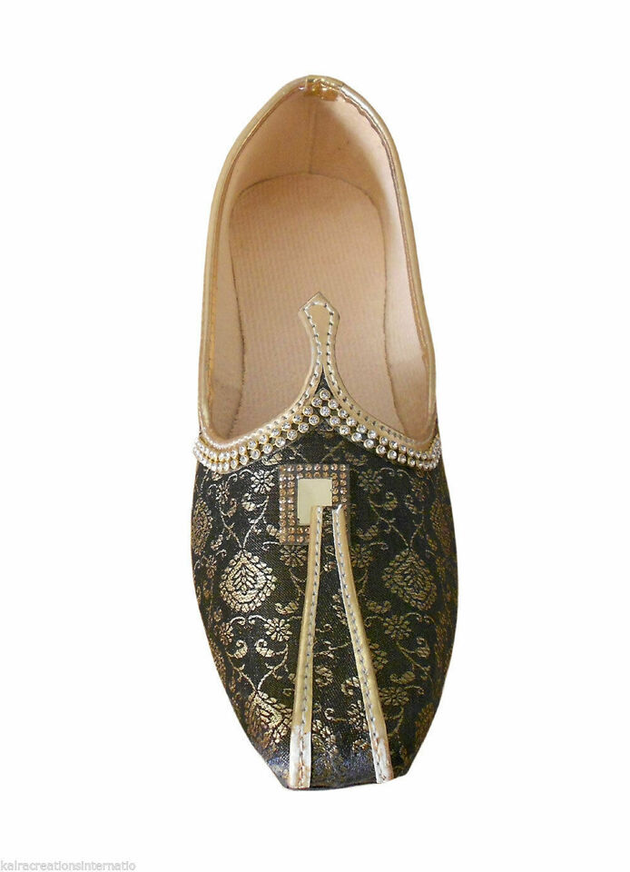 By Kalra Creations Men Shoes Designer Wedding Jutties Black Mojaries Loafers & Slip Ons Flip-Flops Flat US 6/7