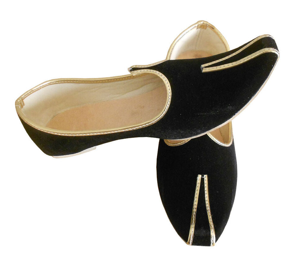 Men Shoes Traditional Indian Mojaries Wedding Groom Khussa Black Jutties Flip-Flops Flat US 6-8