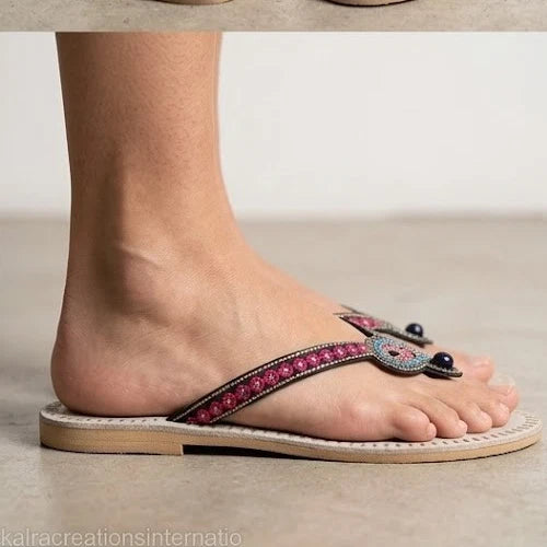 Handmade Bridal Cream Slippers Ethnic Flats