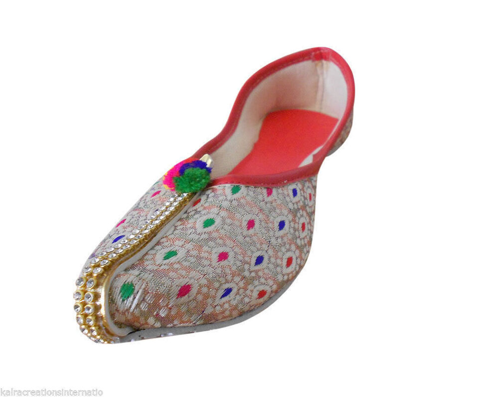 By Kalra Creations Women Shoes Indian Wedding Handmade Jutties Multicolor Mojaries Flip-Flops Flat US 5-8