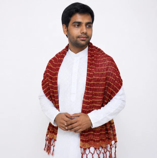 Groom Sherwani Dupatta Maroon Silk Wedding Stole