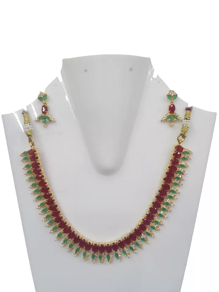 Women Necklace Jewelry Earrings Indian Bollywood Bridal AD Set Gold Plated By Kalra Creations