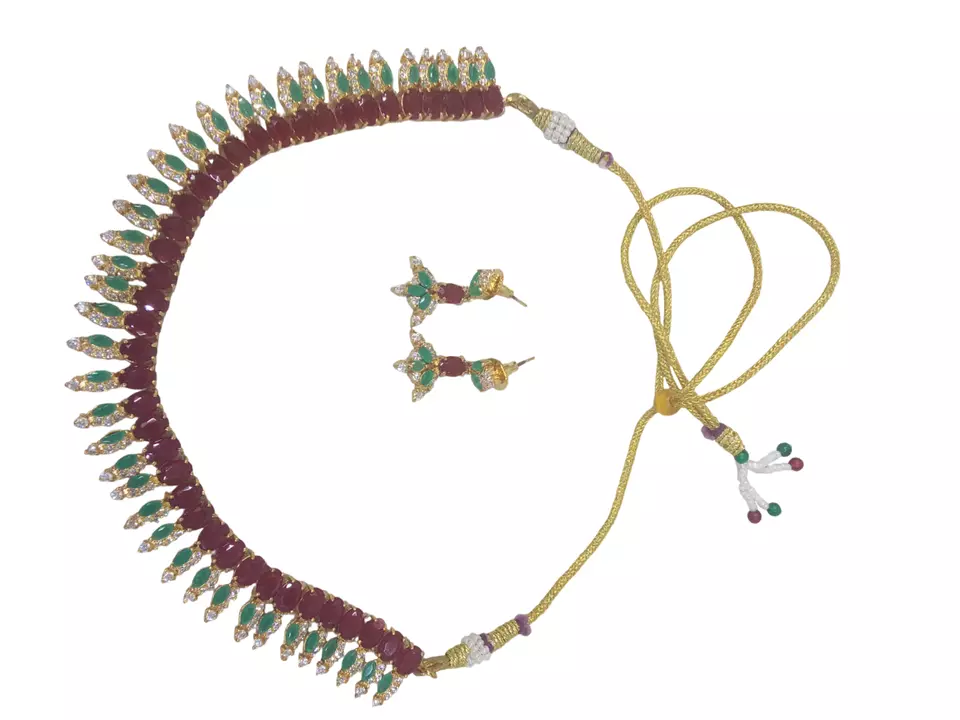 Women Necklace Jewelry Earrings Indian Bollywood Bridal AD Set Gold Plated By Kalra Creations