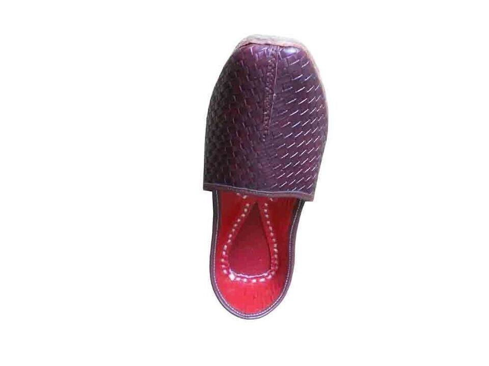 By Kalra Creations Men Shoes Indian Handmade Ethnic Brown Leather Mojaries Loafers & Slip Ons Flip-Flops Flat US 8-10