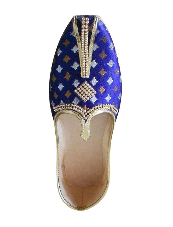 By Kalra Creations Men Shoes Indian Wedding Jutties Groom Blue Mojaries Punjabi Khussa Flip-Flops Flat US 6/7