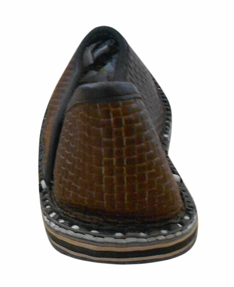 By Kalra Creations Men Shoes Indian Handmade Leather Mojaries Loafers & Slip Ons Black Jutties Flip-Flops Flat US 8/11
