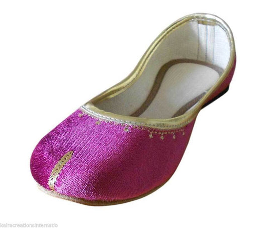 Women Shoes Indian Mojaries Pink Handmade Jutties Leather Ballerinas Flip-Flops Flat US 5-10