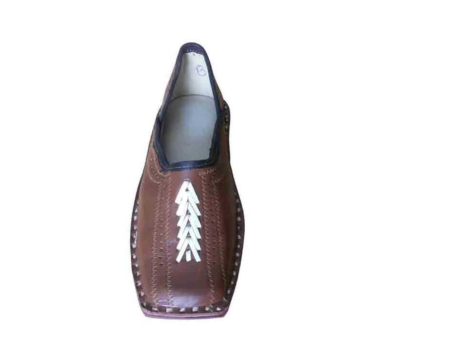By Kalra Creations Men Shoes Indian Jutties Handmade Brown Genuine Leather Mojaries Flip-Flops Flat US 8-11