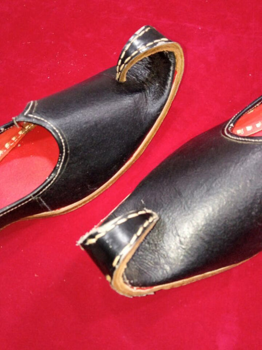 Women Shoes Unisex Indian Black Jutties Handmade Mojaries Leather Khussa Flip-Flops Flat US 9.5-12.5