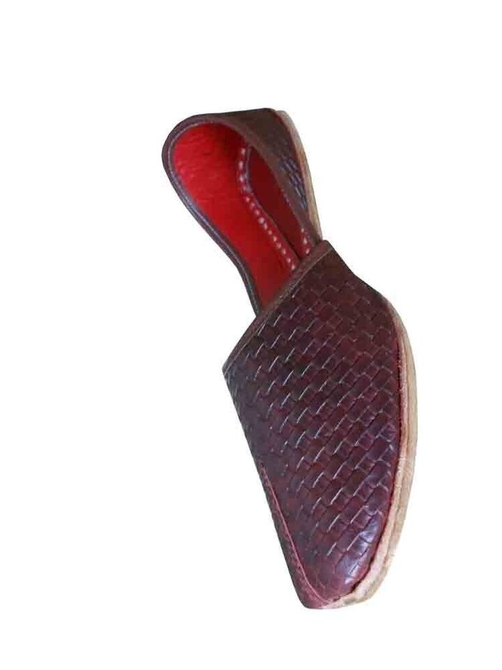 By Kalra Creations Men Shoes Indian Handmade Ethnic Brown Leather Mojaries Loafers & Slip Ons Flip-Flops Flat US 8-10