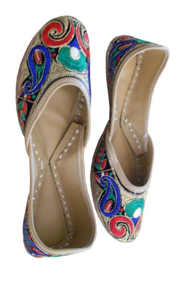 By Kalra Creations Women Shoes Indian Handmade Traditional Mojaries Leather Jutties Ballerinas Flip-Flops US 6.5
