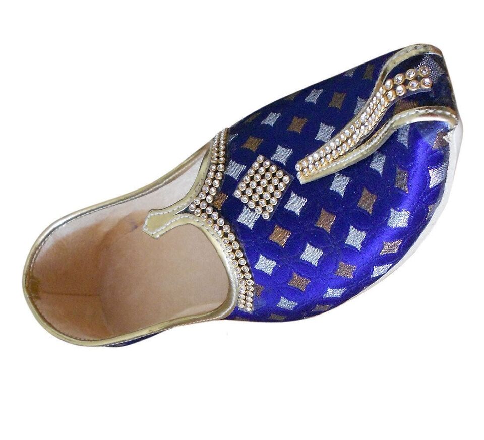 By Kalra Creations Men Shoes Indian Wedding Jutties Groom Blue Mojaries Punjabi Khussa Flip-Flops Flat US 6/7