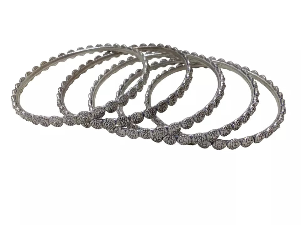 Women Brass Bracelet Silver Oxidised Brass Rajasthani Bangles 5 Pcs Size 2.4 By Kalra Creations