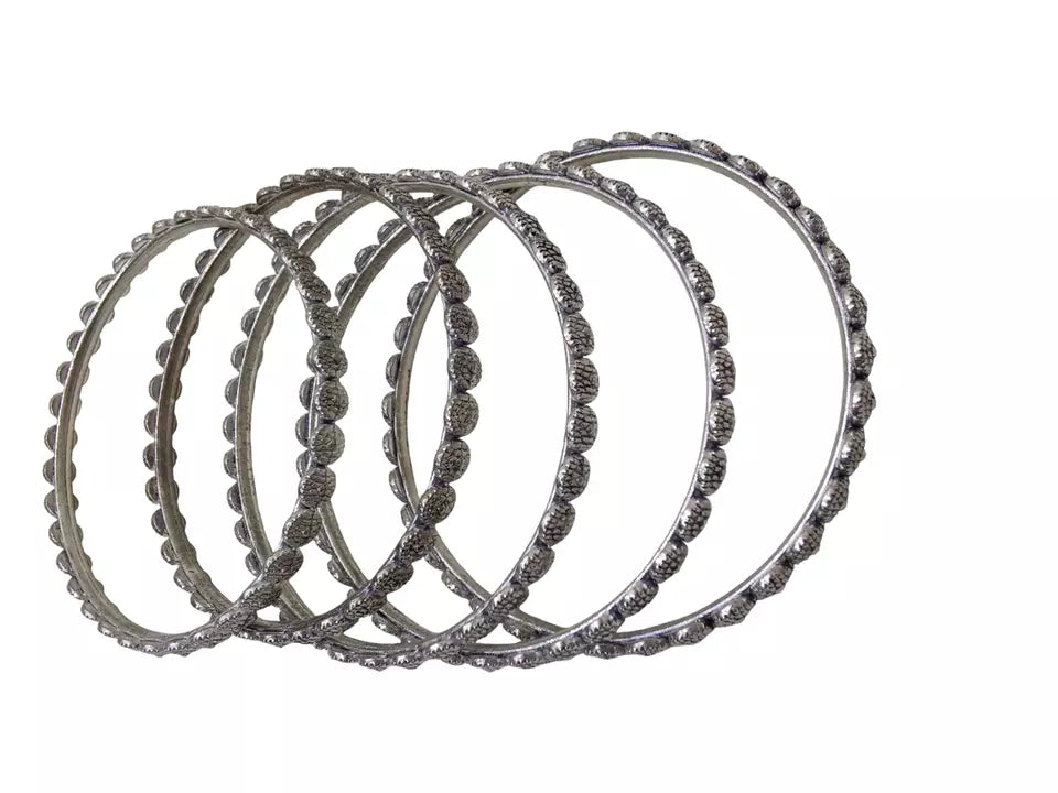 Women Brass Bracelet Silver Oxidised Brass Rajasthani Bangles 5 Pcs Size 2.4 By Kalra Creations