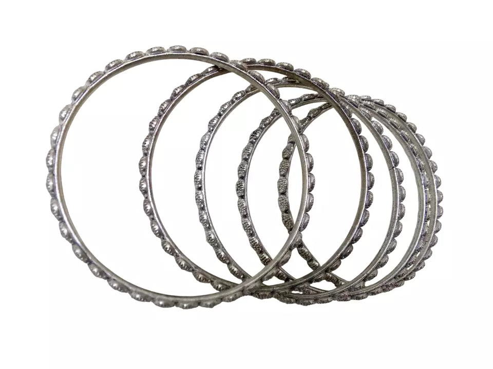 Women Brass Bracelet Silver Oxidised Brass Rajasthani Bangles 5 Pcs Size 2.4 By Kalra Creations