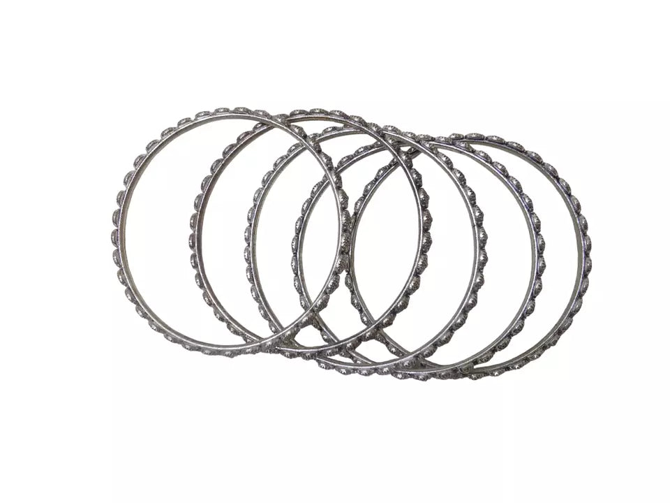 Women Brass Bracelet Silver Oxidised Brass Rajasthani Bangles 5 Pcs Size 2.4 By Kalra Creations