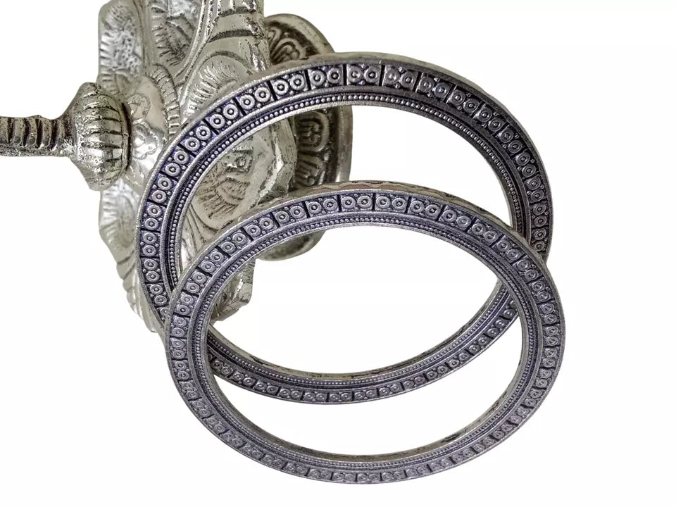 Women Brass Silver Oxidised Bracelet Bangles Brass Rajasthani 5 Pcs Size 2.4 By Kalra Creations