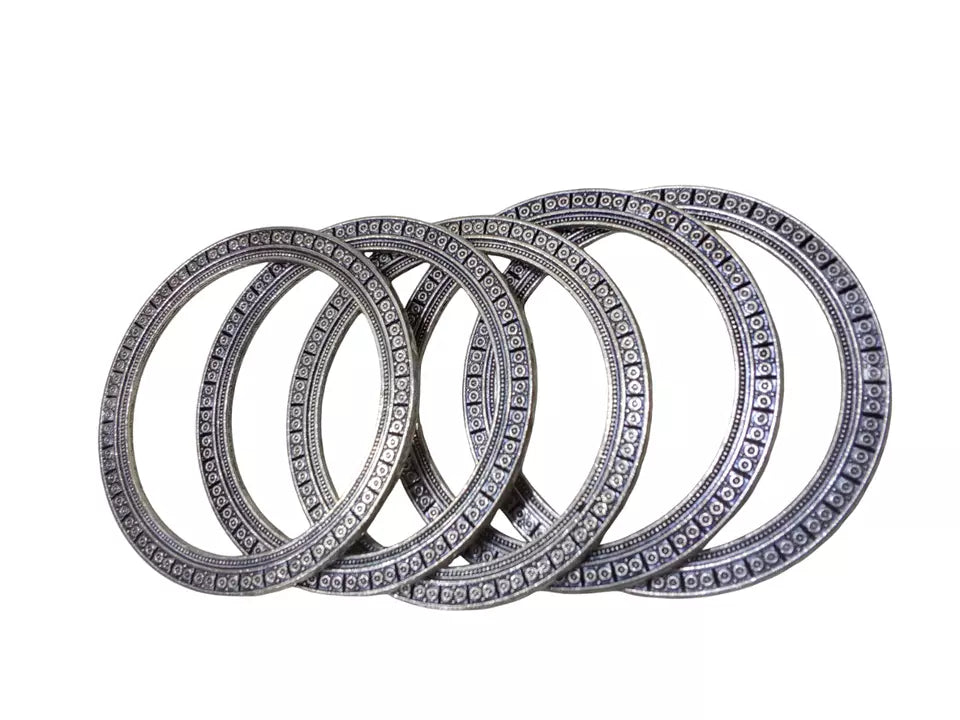 Women Brass Silver Oxidised Bracelet Bangles Brass Rajasthani 5 Pcs Size 2.4 By Kalra Creations