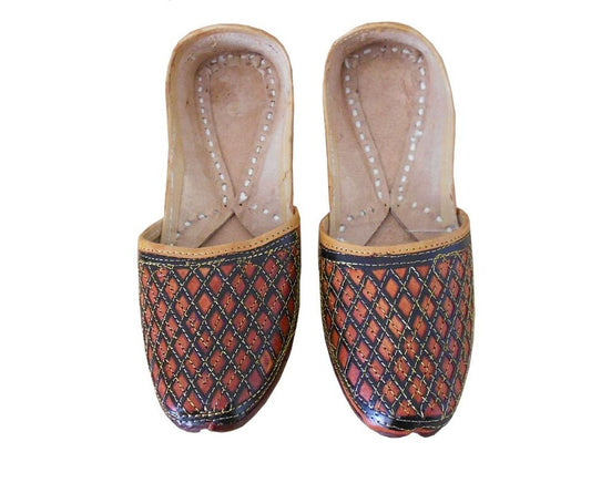 Women Shoes Indian Handmade Leather Brown Punjabi Ballerinas Jutties Flip-Flops Flat US 10