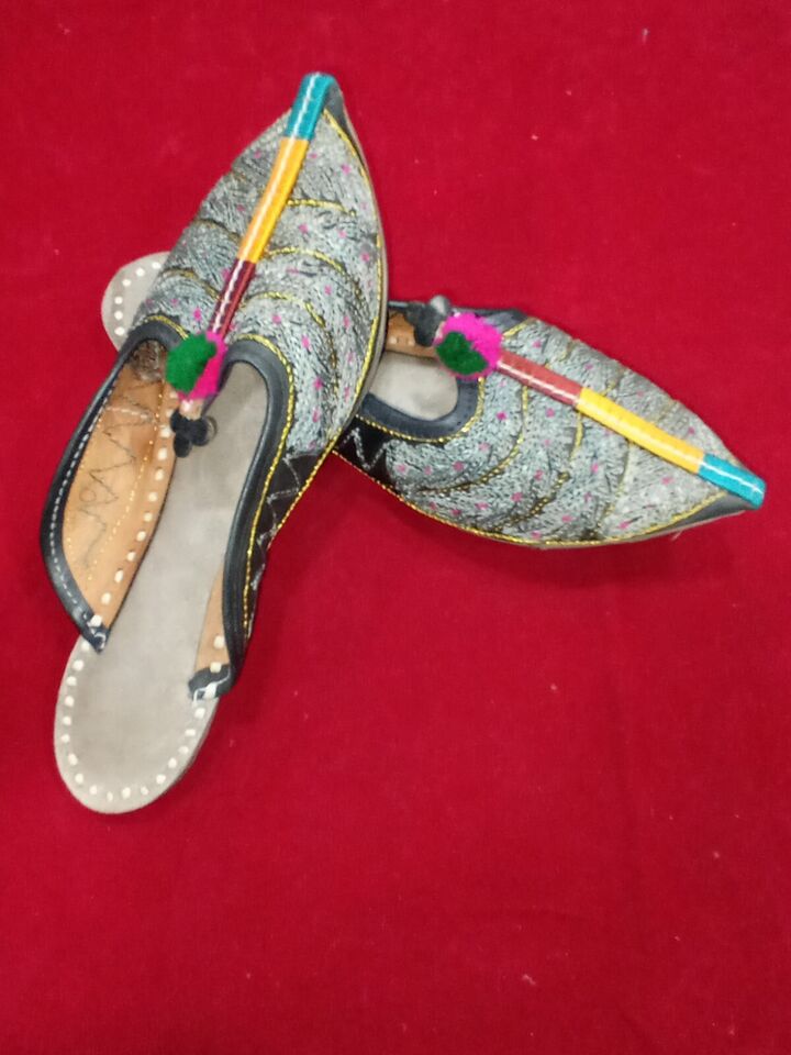 Women Slippers Leather Boho Handmade Mojaries Clogs Multi-Color Jutties Flip-Flops Flat US 6