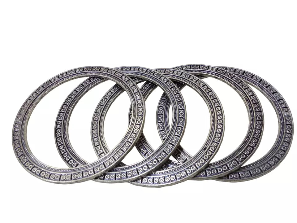 Women Brass Silver Oxidised Bracelet Bangles Brass Rajasthani 5 Pcs Size 2.4 By Kalra Creations
