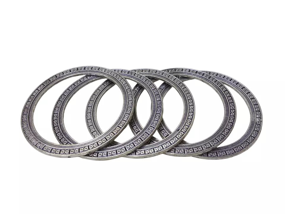 Women Brass Silver Oxidised Bracelet Bangles Brass Rajasthani 5 Pcs Size 2.4 By Kalra Creations