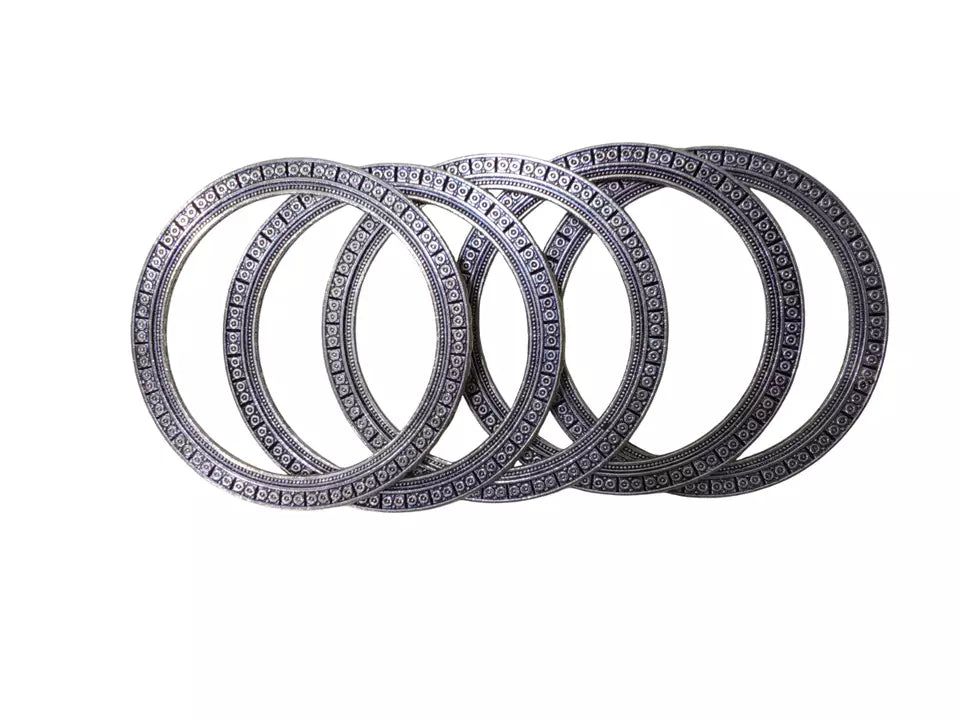 Women Brass Silver Oxidised Bracelet Bangles Brass Rajasthani 5 Pcs Size 2.4 By Kalra Creations