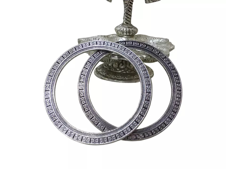 Women Brass Silver Oxidised Bracelet Bangles Brass Rajasthani 5 Pcs Size 2.4 By Kalra Creations