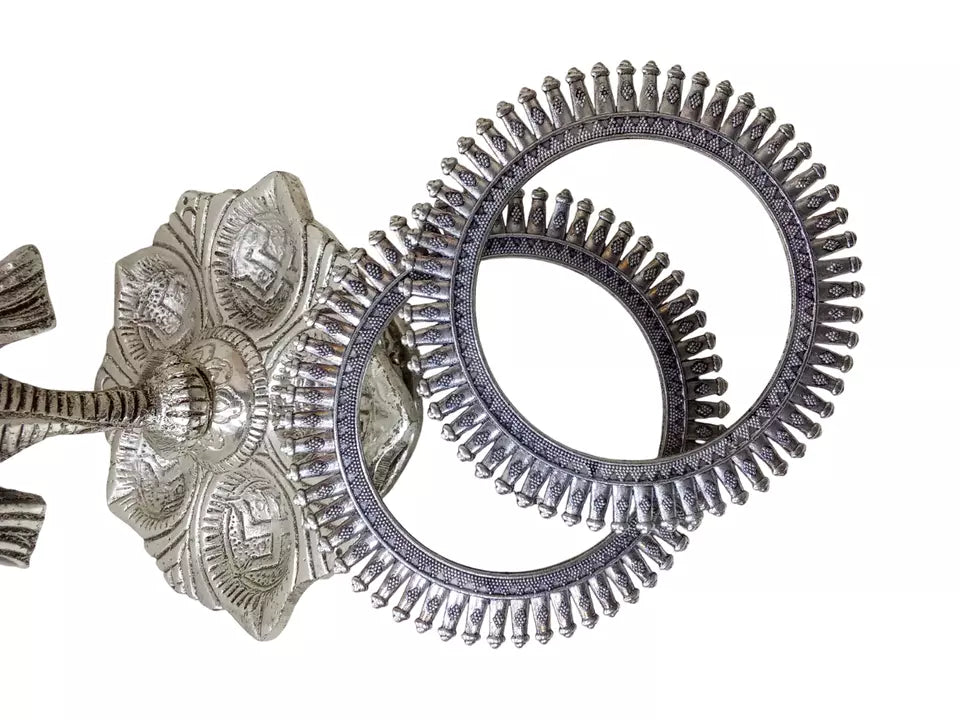 Women Brass Silver Oxidised Bracelet Bangles Brass Rajasthani 5 Pcs Size 2.4 By Kalra Creations