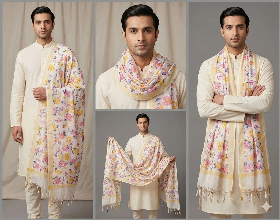 Groom Sherwani Dupatta Multicolor Silk Wedding Stole