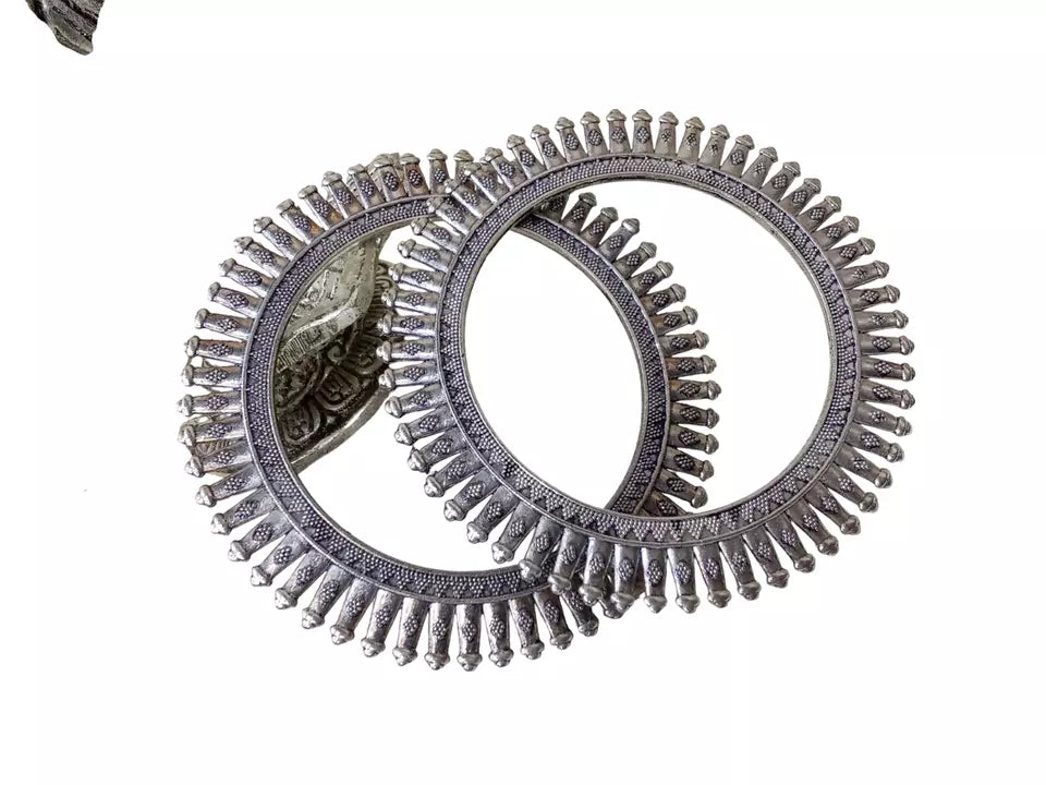 Women Brass Silver Oxidised Bracelet Bangles Brass Rajasthani 5 Pcs Size 2.4 By Kalra Creations