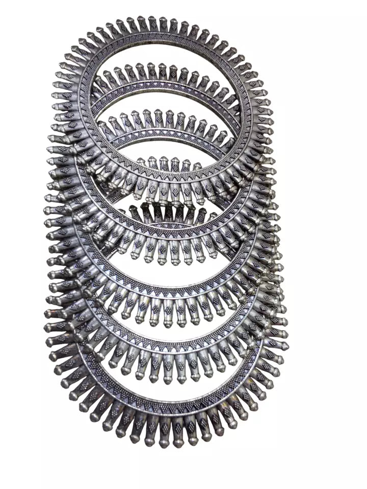 Women Brass Silver Oxidised Bracelet Bangles Brass Rajasthani 5 Pcs Size 2.4 By Kalra Creations