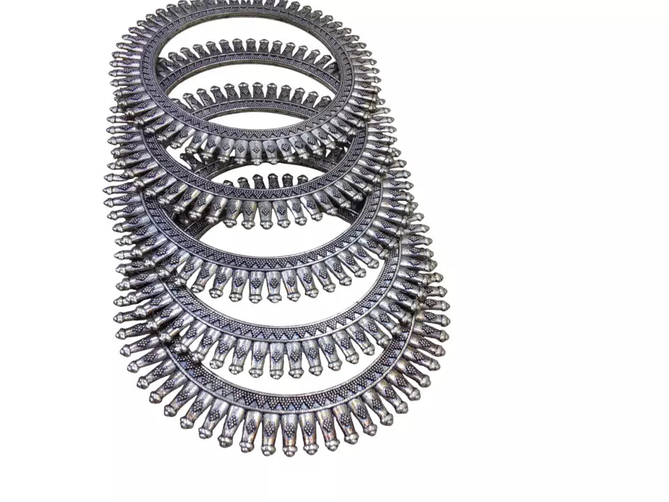 Women Brass Silver Oxidised Bracelet Bangles Brass Rajasthani 5 Pcs Size 2.4 By Kalra Creations