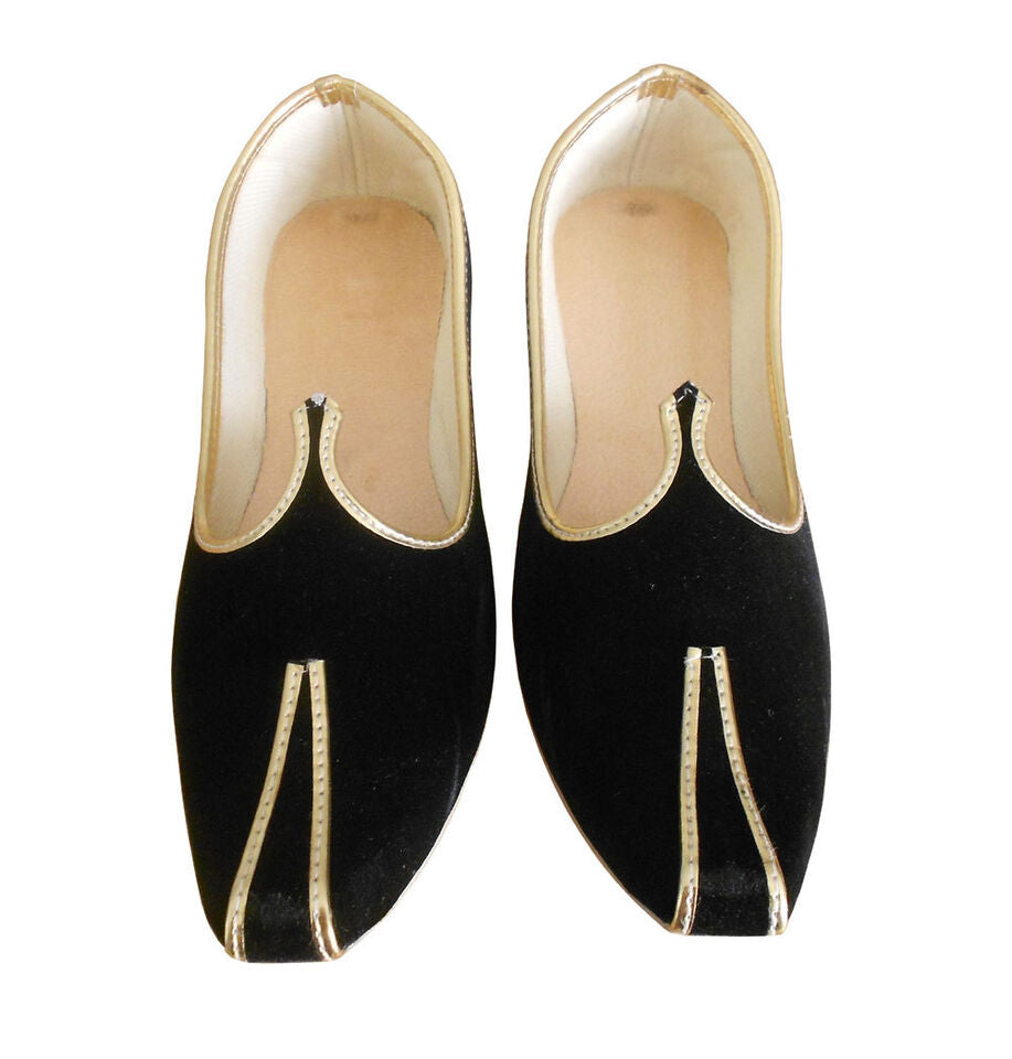 Men Shoes Traditional Indian Mojaries Wedding Groom Khussa Black Jutties Flip-Flops Flat US 6-8