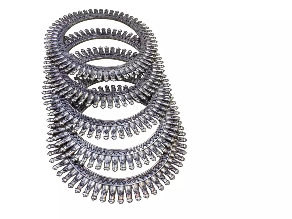 Women Brass Silver Oxidised Bracelet Bangles Brass Rajasthani 5 Pcs Size 2.4 By Kalra Creations