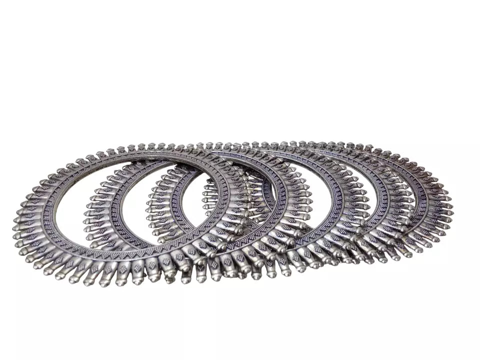 Women Brass Silver Oxidised Bracelet Bangles Brass Rajasthani 5 Pcs Size 2.4 By Kalra Creations