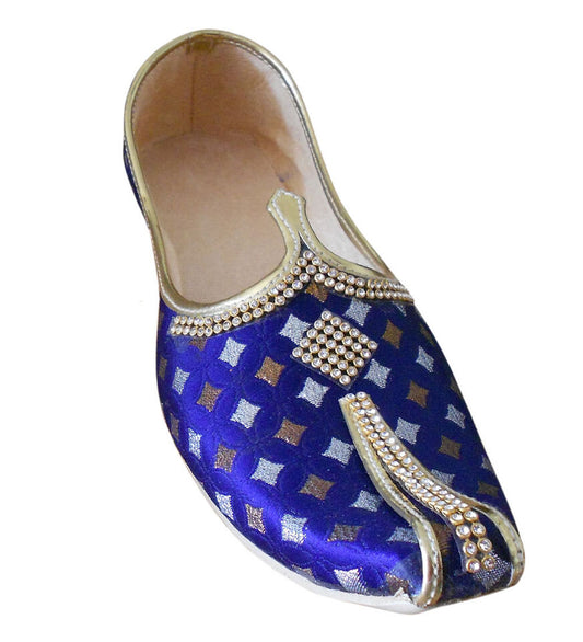 Men Shoes Indian Wedding Jutties Groom Blue Mojaries Punjabi Khussa Flip-Flops Flat US 6/7