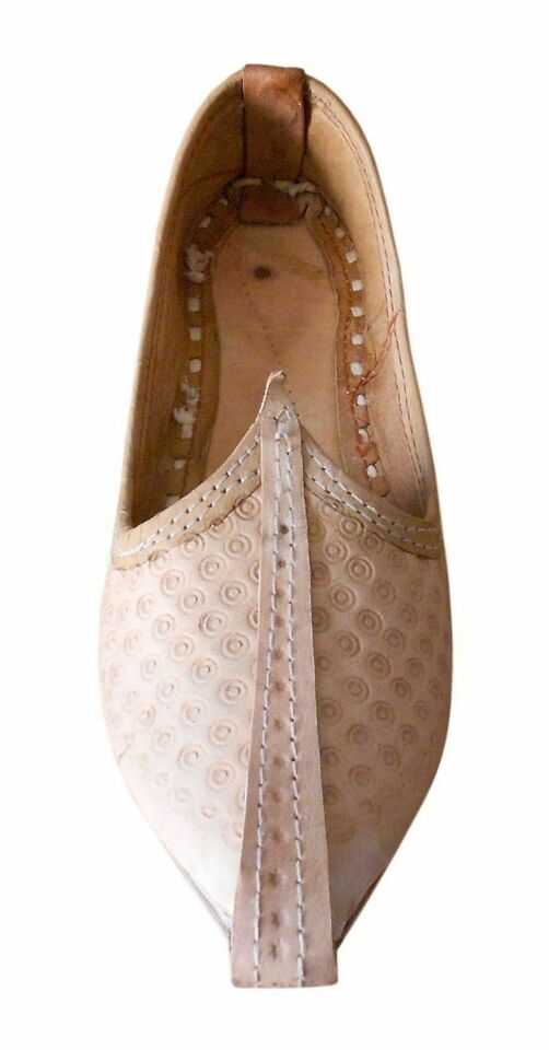 By Kalra Creations Men Shoes Traditional Indian Leather Mojaries Cream Oxfords Jutties Flip-Flops Flat US 8-10