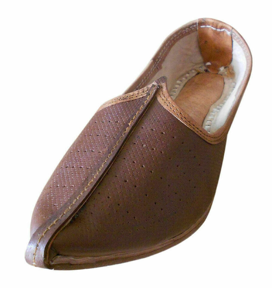 By Kalra Creations Men Shoes Handmade Jutties Genuine Indian Leather Brown Mojaries Flip-Flops Flat US 8/12