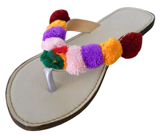 By Kalra Creations Women Slippers Indian Handmade Leather Mojaries Traditional Cream Jutties Flip-Flops US 5-8.5