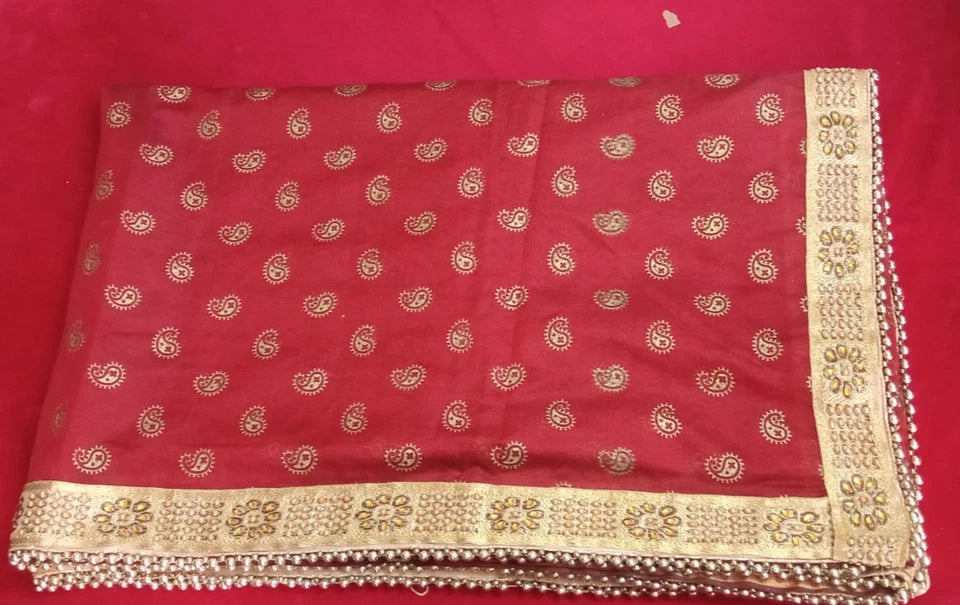 Groom Sherwani Dupatta Red Silk Wedding Stole
