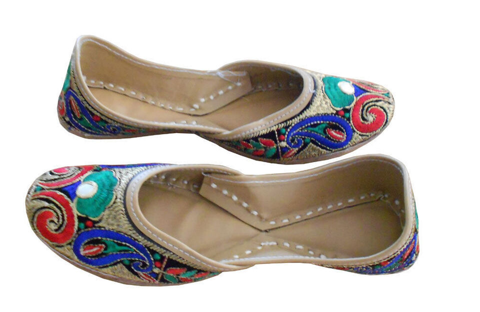 By Kalra Creations Women Shoes Indian Handmade Traditional Mojaries Leather Jutties Ballerinas Flip-Flops US 6.5