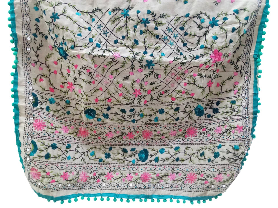 Wedding Dupatta for Women Phulkari Multicolor Bridal Cotton