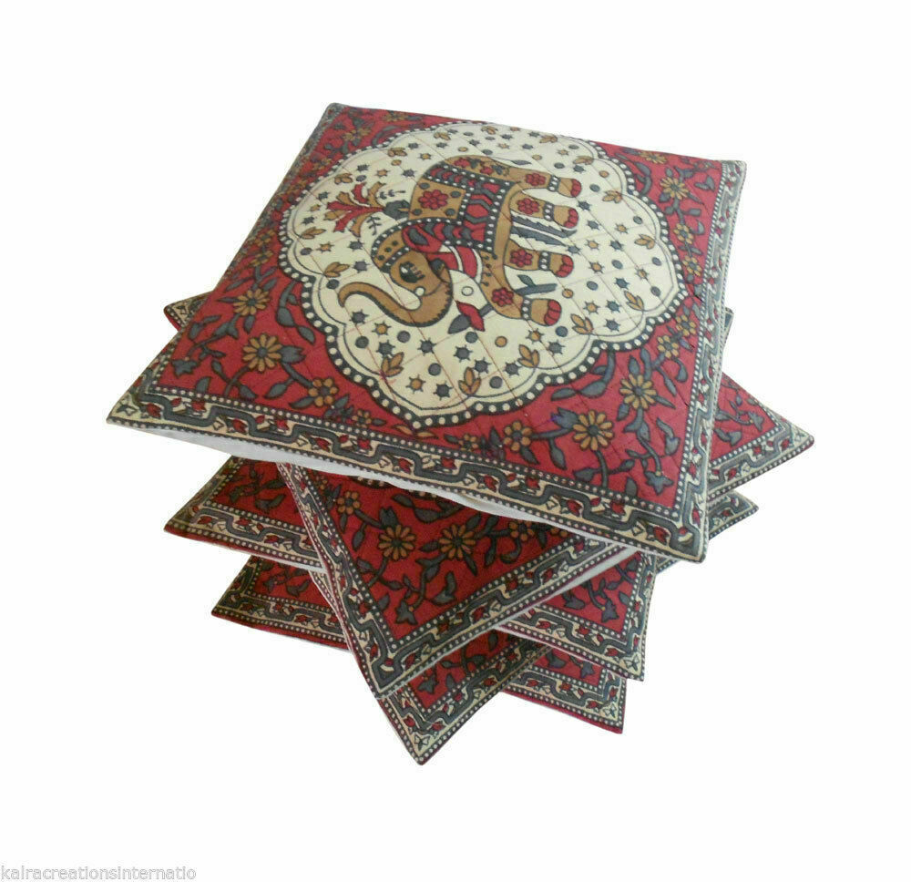 By Kalra Creations Cushion Cover 5 pcs Indian Animal Print Handmade Quilted Throw Pillow Case 16"