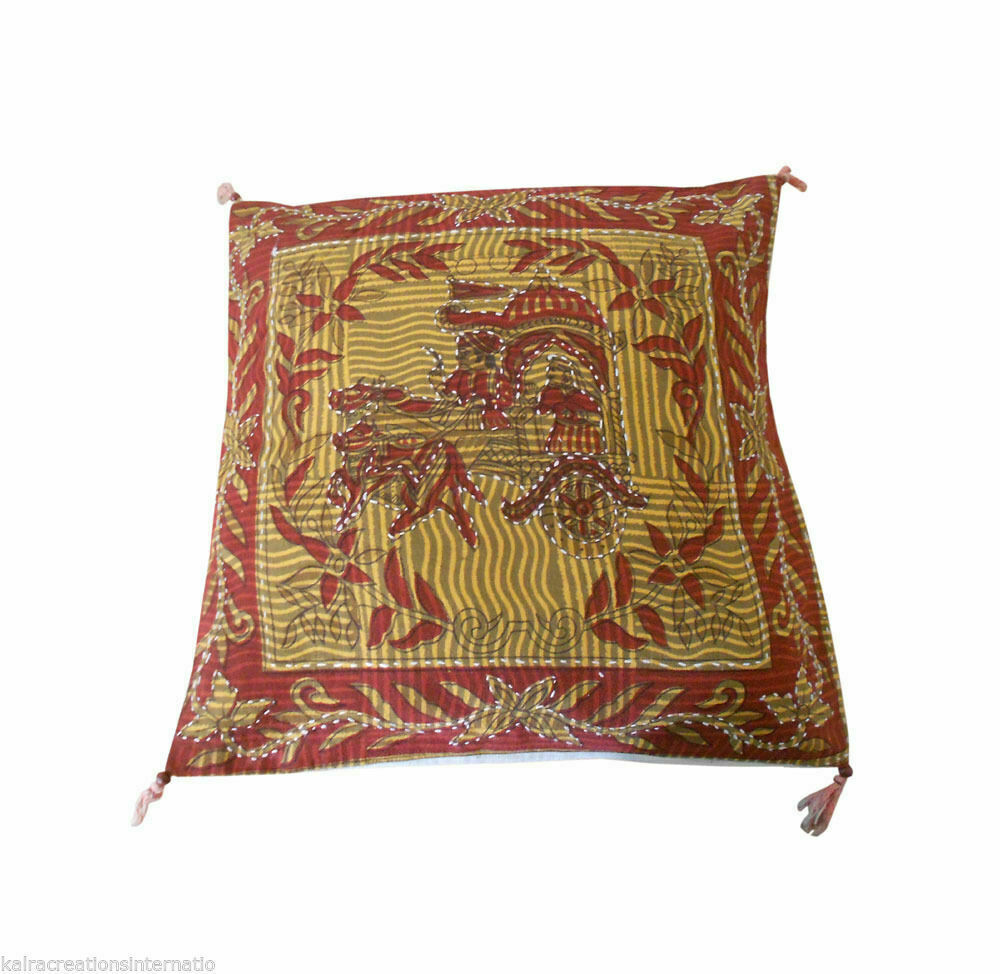 By Kalra Creations Cushion Covers 2 Pcs Indian Handmade Multicolor Sofa Pillow Covers Decor Art 16"