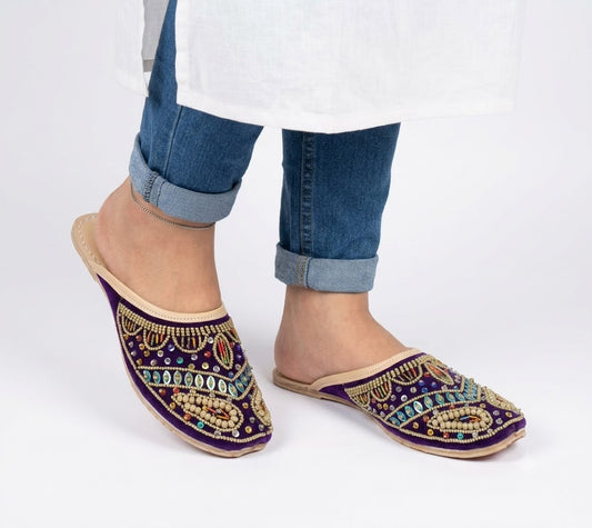 Handmade Bridal Purple Slippers Ethnic Flats Clogs