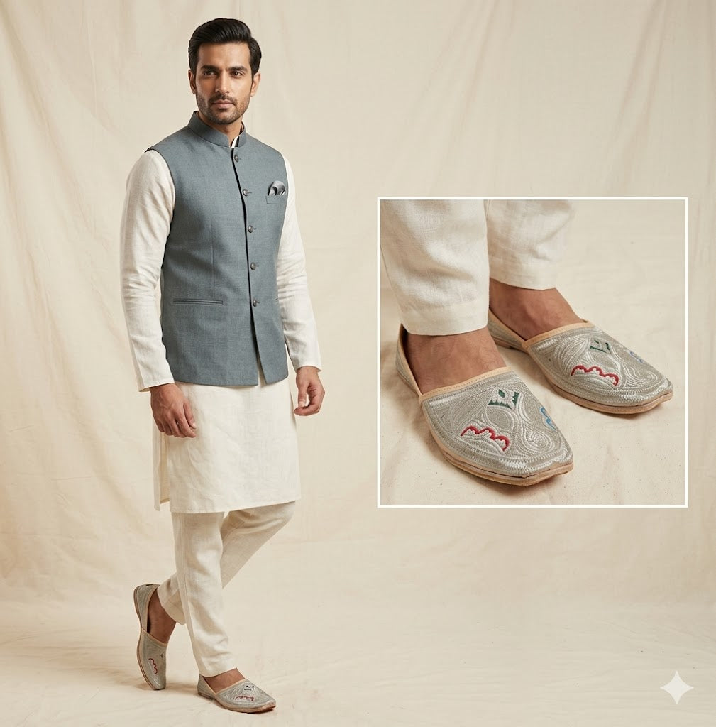 Cream Leather Jutti Shoes for Men
